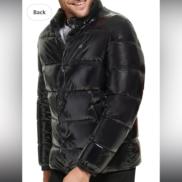 🔥💣NWT Calvin Klein High Shine Black Nylon Puffer Coat Jacket Unisex Sz S Men’s - Picture 2 of 16